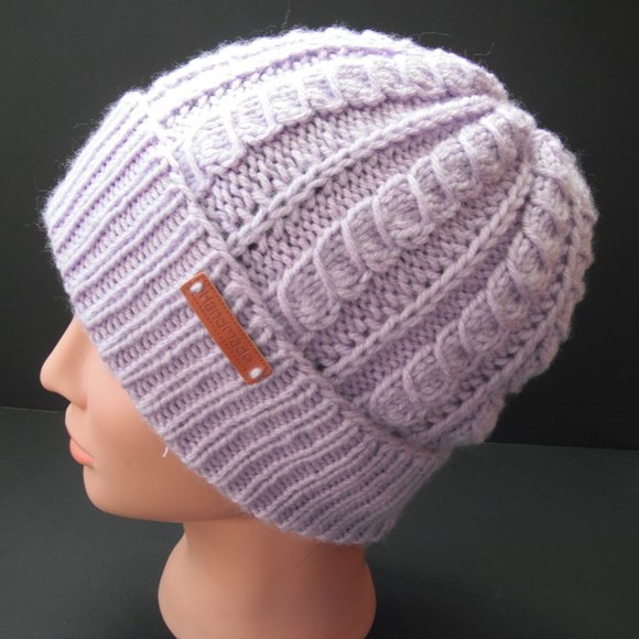 Hand Knitted Hat Toque Adult Size-M-L Acrylic Color Lilac - 029 Hand knit by me - Picture 2 of 8